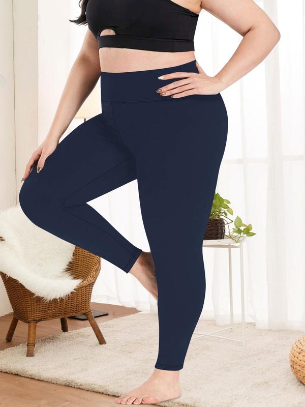 Plus Size Solid High Waist Leggings, Casual Comfy Breathable Skinny Pants for Daily Wear, Women's Bottoms for All Seasons, Leggings for Women